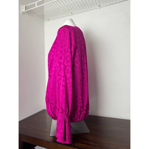INC Fuchsia Leopard Print Wrap Long sleeve Blouse Ruffle Sleeve 1X - Picture 6 of 9